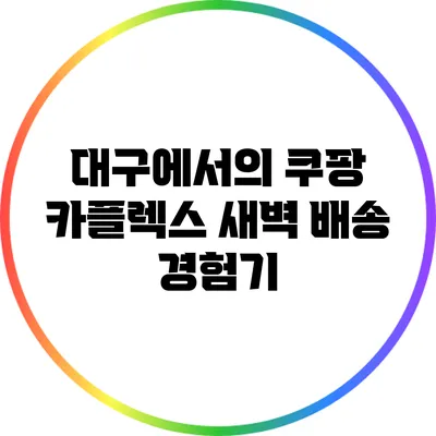 대구에서의 쿠팡 카플렉스 새벽 배송 경험기